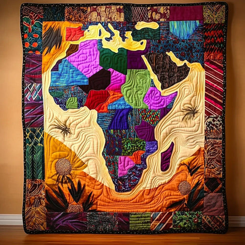 African Textile Map Quilt Blanket