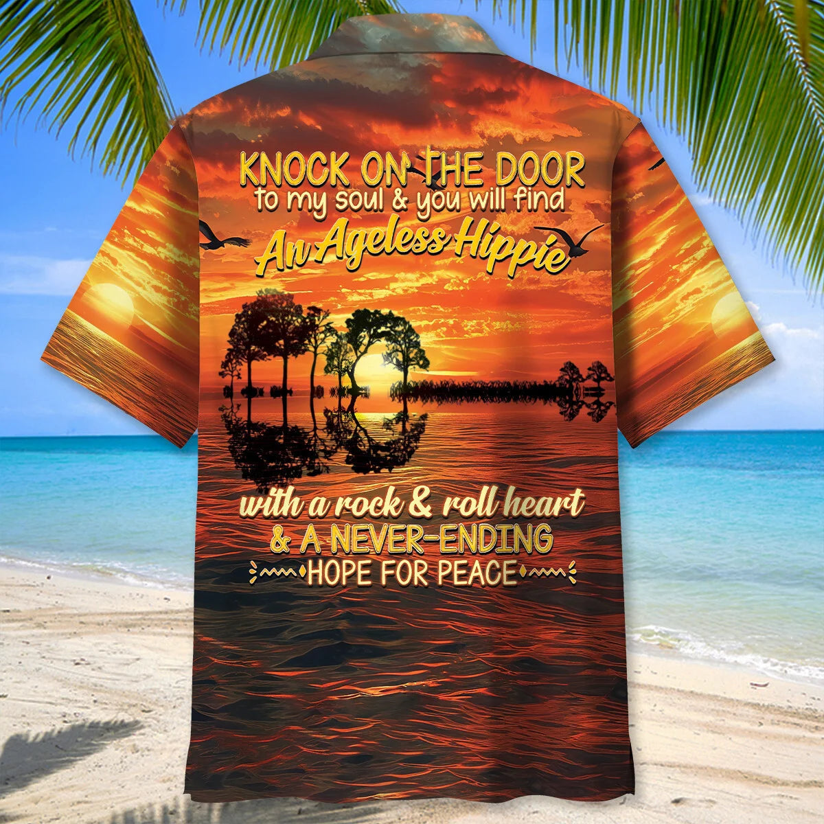 Ageless Hippie Guitar Hawaiian Shirt - L - hawaiian shirt