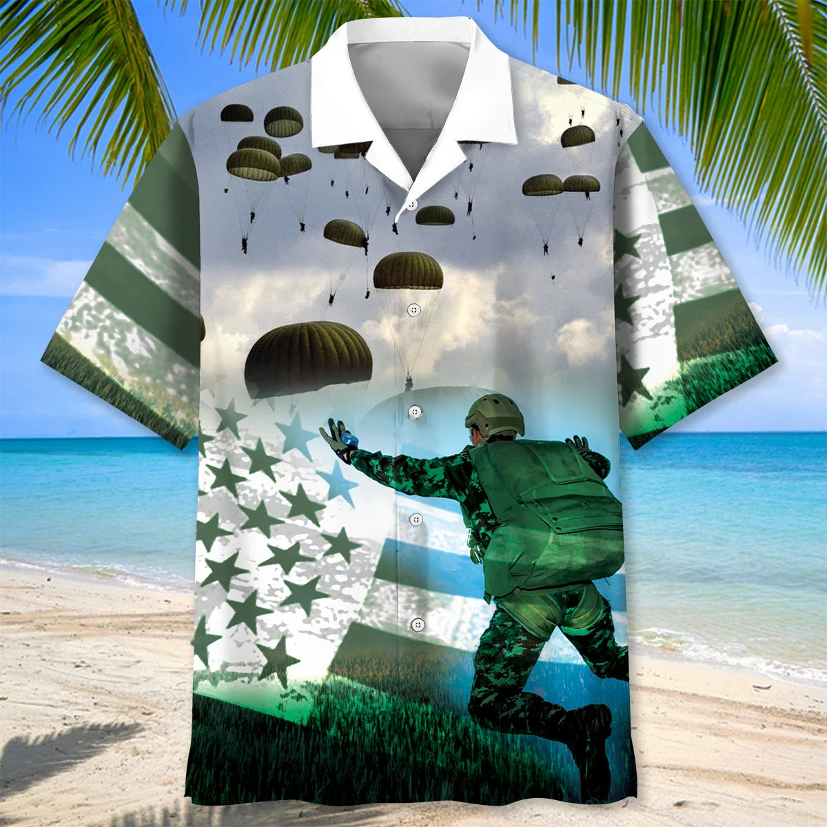 Airborne Veteran Hawaiian Shirt - M - hawaiian shirt