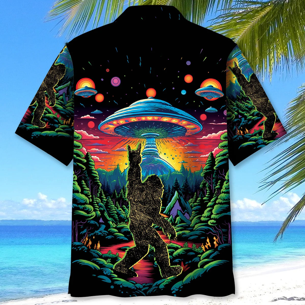 Alien Bigfoot Hawaiian Shirt - L - hawaiian shirt