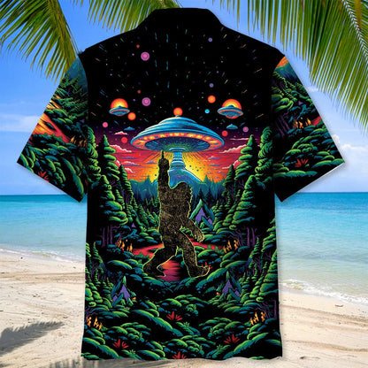 Alien Bigfoot Middle Finger Hawaiian Shirt