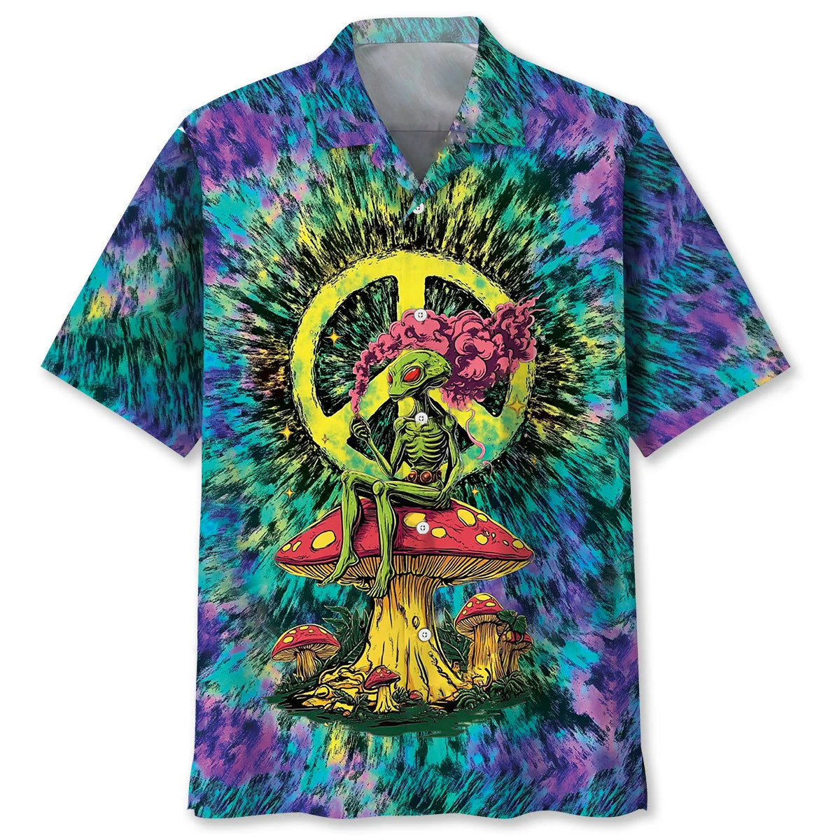 Alien Mushroom Peace Sign Hawaiian Shirt