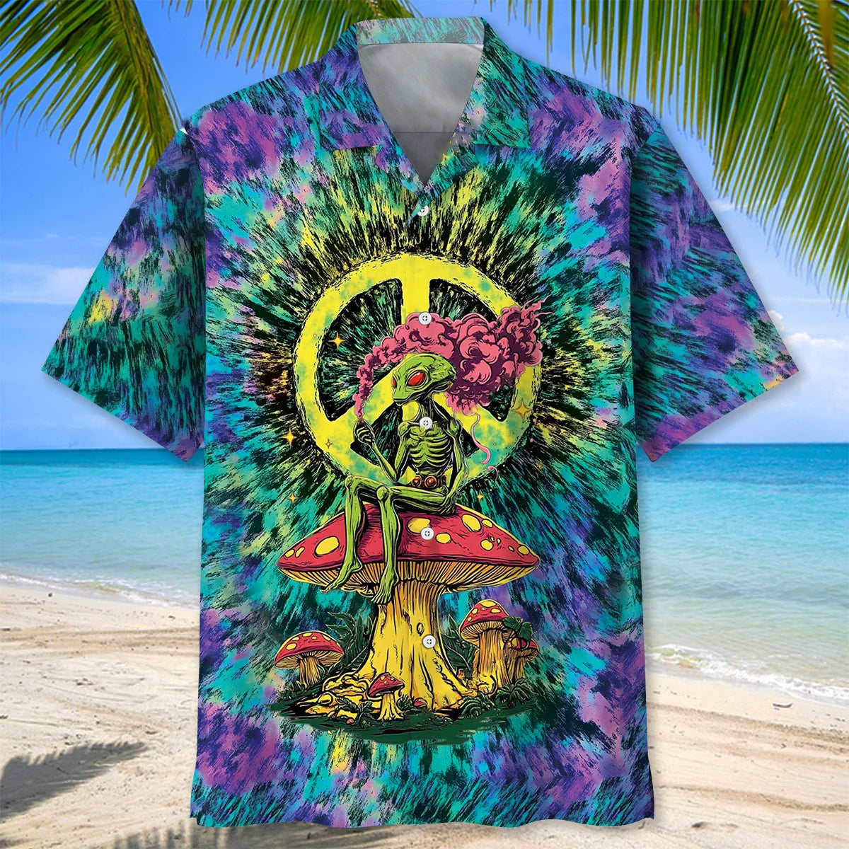 Alien Mushroom Peace Sign Hawaiian Shirt