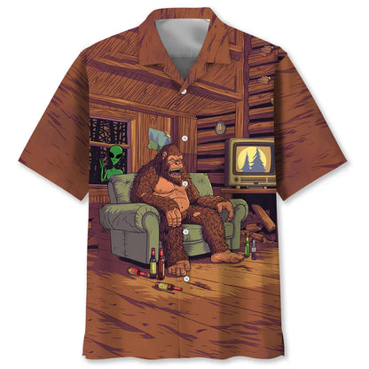 Alien Stalk Bigfoot House Hawaiian Shirt