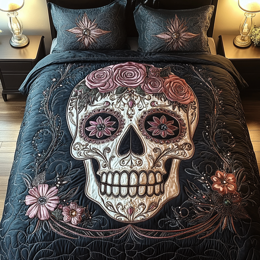 Whimsical Skull 3-Piece Quilted Bedding Set - Single (59" x 70")