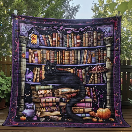 Cat Among Books Quilted Blanket - Throw (55" x 60")