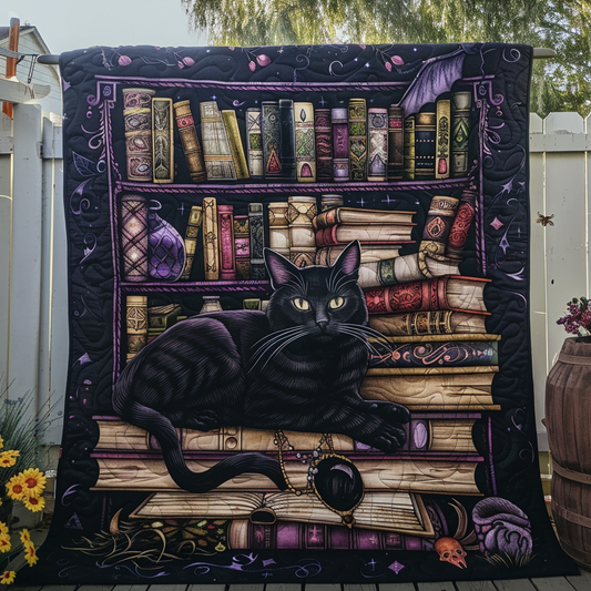 Feline Scholar Quilted Blanket - Throw (55" x 60")