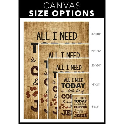 all i need today is coffee and jesus rustic christian wall art canvas (Landscape) (view 2)