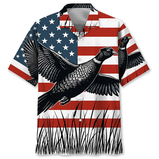 America Flag Pheasant Hunting Hawaiian Shirt