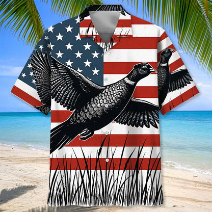 America Flag Pheasant Hunting Hawaiian Shirt