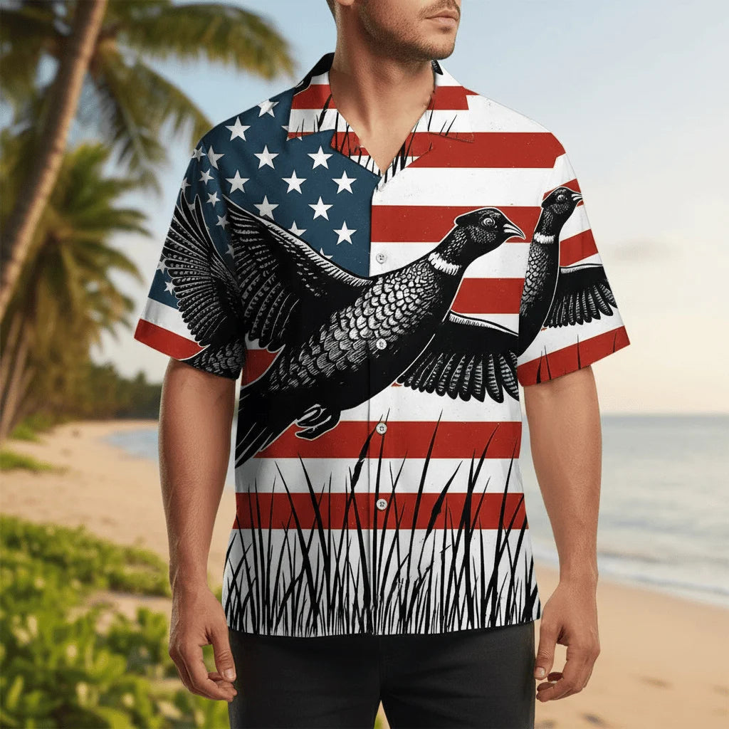 America Flag Pheasant Hunting Hawaiian Shirt