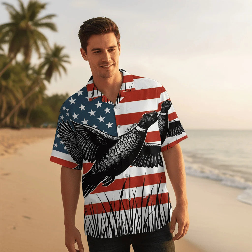 America Flag Pheasant Hunting Hawaiian Shirt