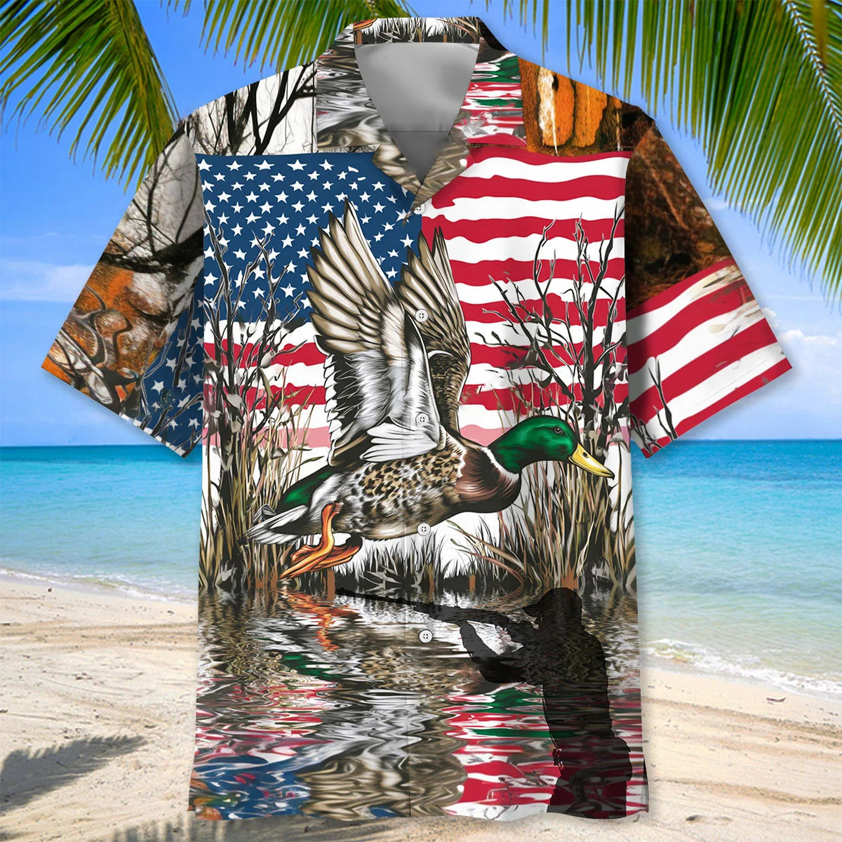 America Mallard Duck Hunting Camo Hawaiian Shirt