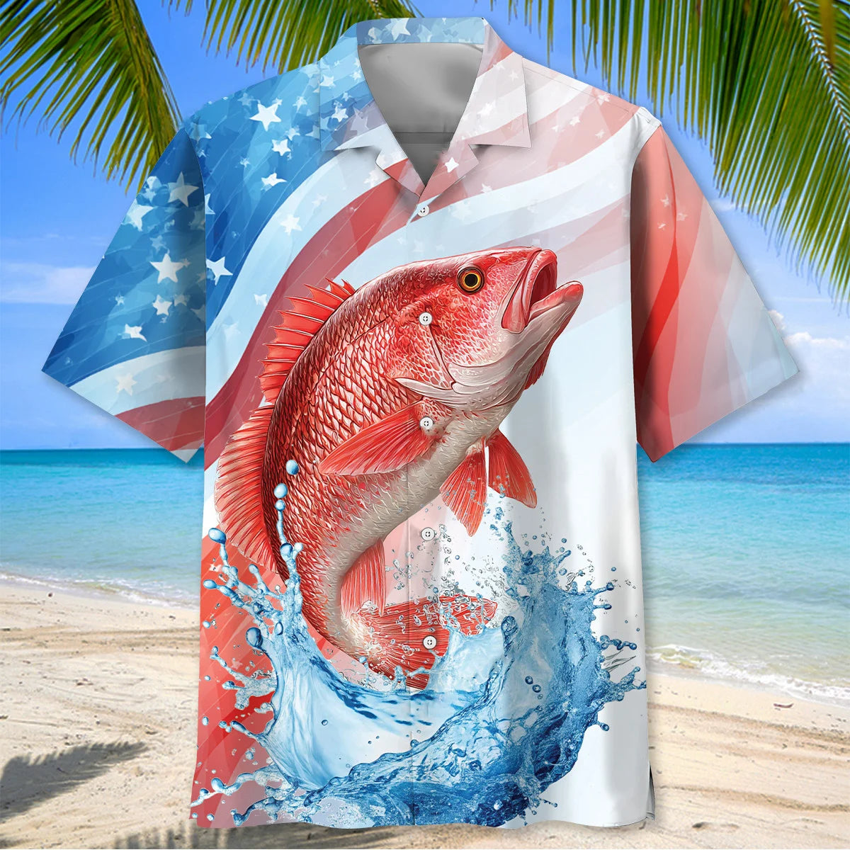 America Red Snapper Fish Hawaiian Shirt - S - hawaiian shirt