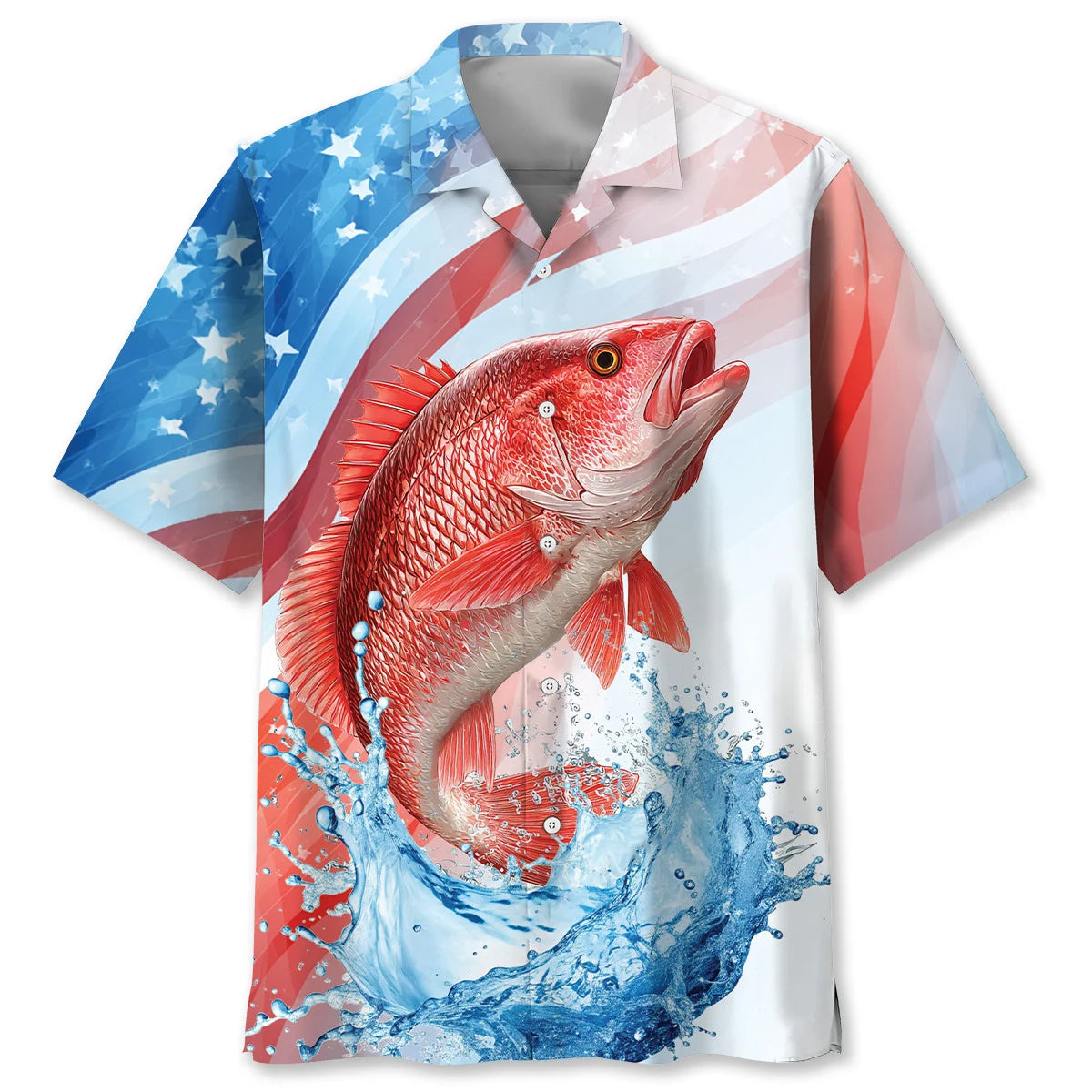 America Red Snapper Fish Hawaiian Shirt - M - hawaiian shirt