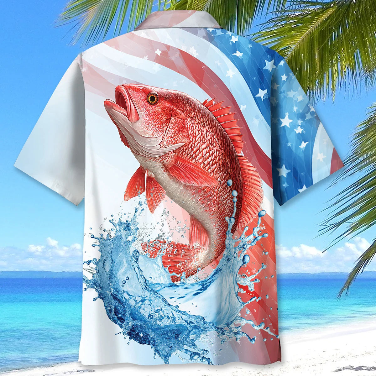 America Red Snapper Fish Hawaiian Shirt - XL - hawaiian shirt