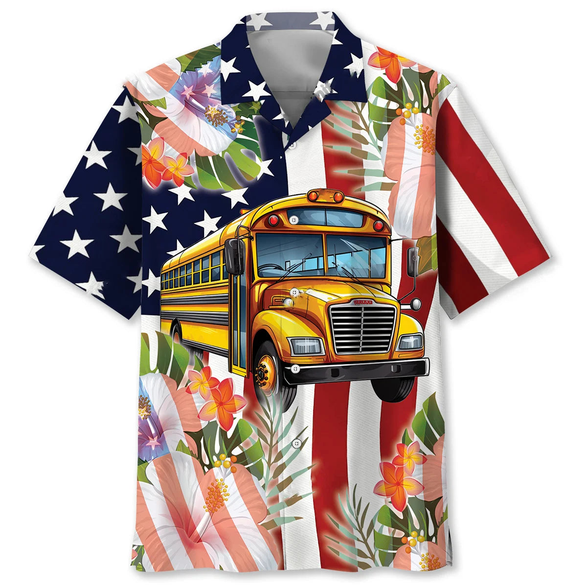 America School Bus Hawaiian Shirt - S - hawaiian shirt