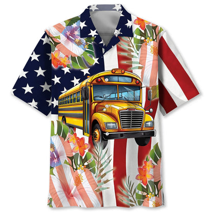 America School Bus Hawaiian Shirt - S - hawaiian shirt