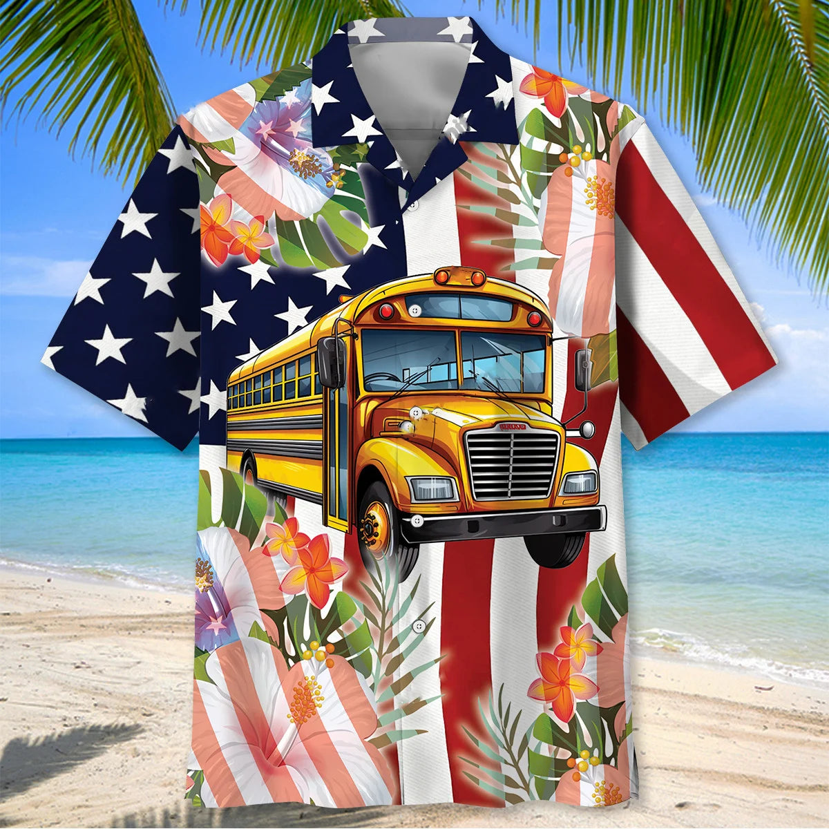 America School Bus Hawaiian Shirt - M - hawaiian shirt