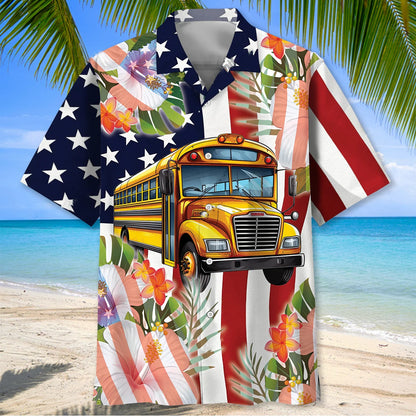 America School Bus Hawaiian Shirt - M - hawaiian shirt