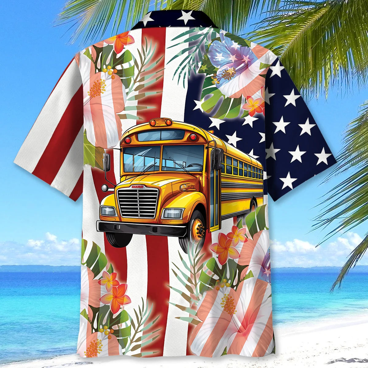 America School Bus Hawaiian Shirt - XL - hawaiian shirt