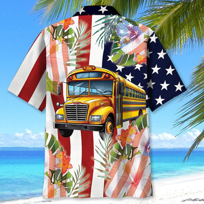 America School Bus Hawaiian Shirt - XL - hawaiian shirt