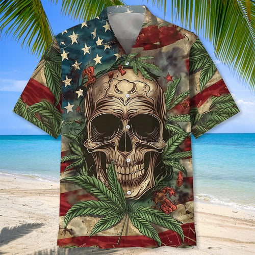 America Skull Hawaiian Shirt - S - hawaiian shirt