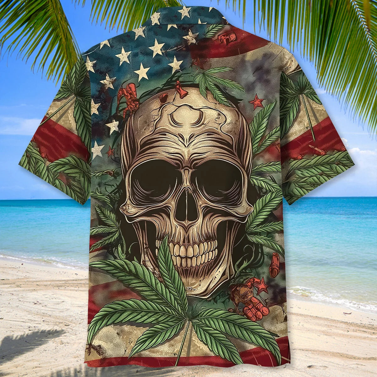 America Skull Hawaiian Shirt - L - hawaiian shirt