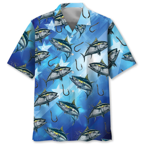 America Tuna Fish Blue Hawaiian Shirt - S - hawaiian shirt