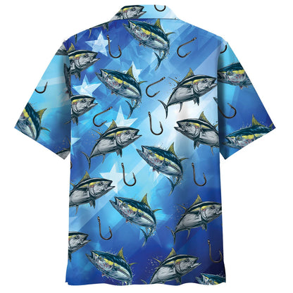America Tuna Fish Blue Hawaiian Shirt - L - hawaiian shirt