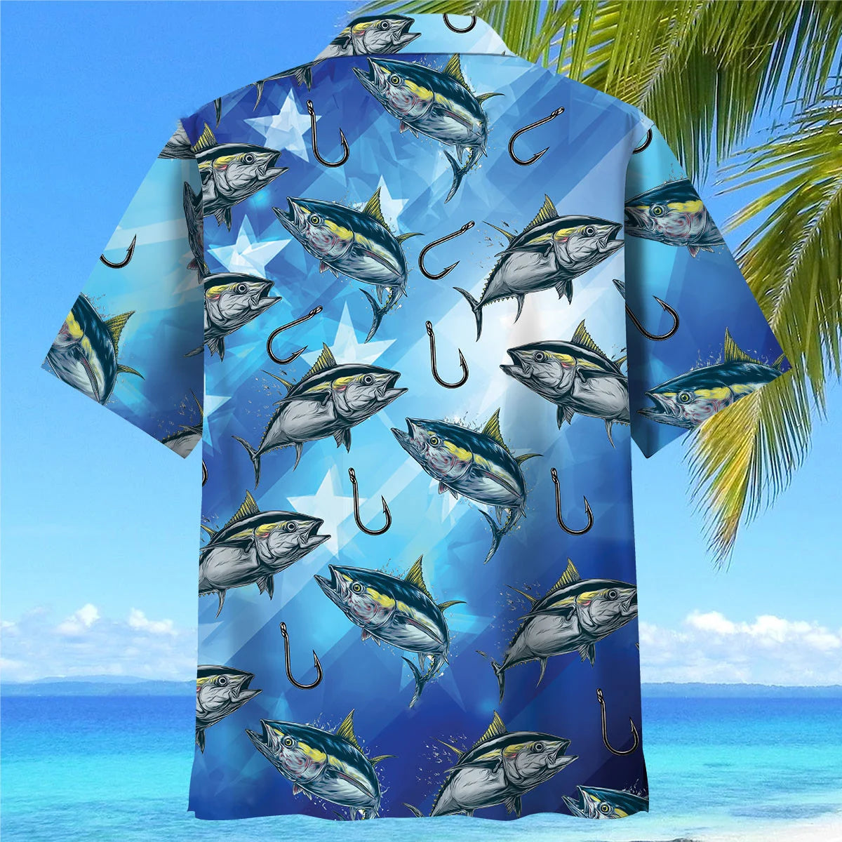 America Tuna Fish Blue Hawaiian Shirt - XL - hawaiian shirt