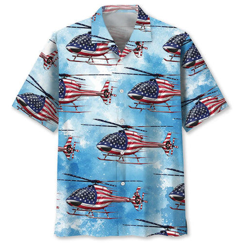 America Vintage Helicopter Hawaiian Shirt - S - hawaiian shirt