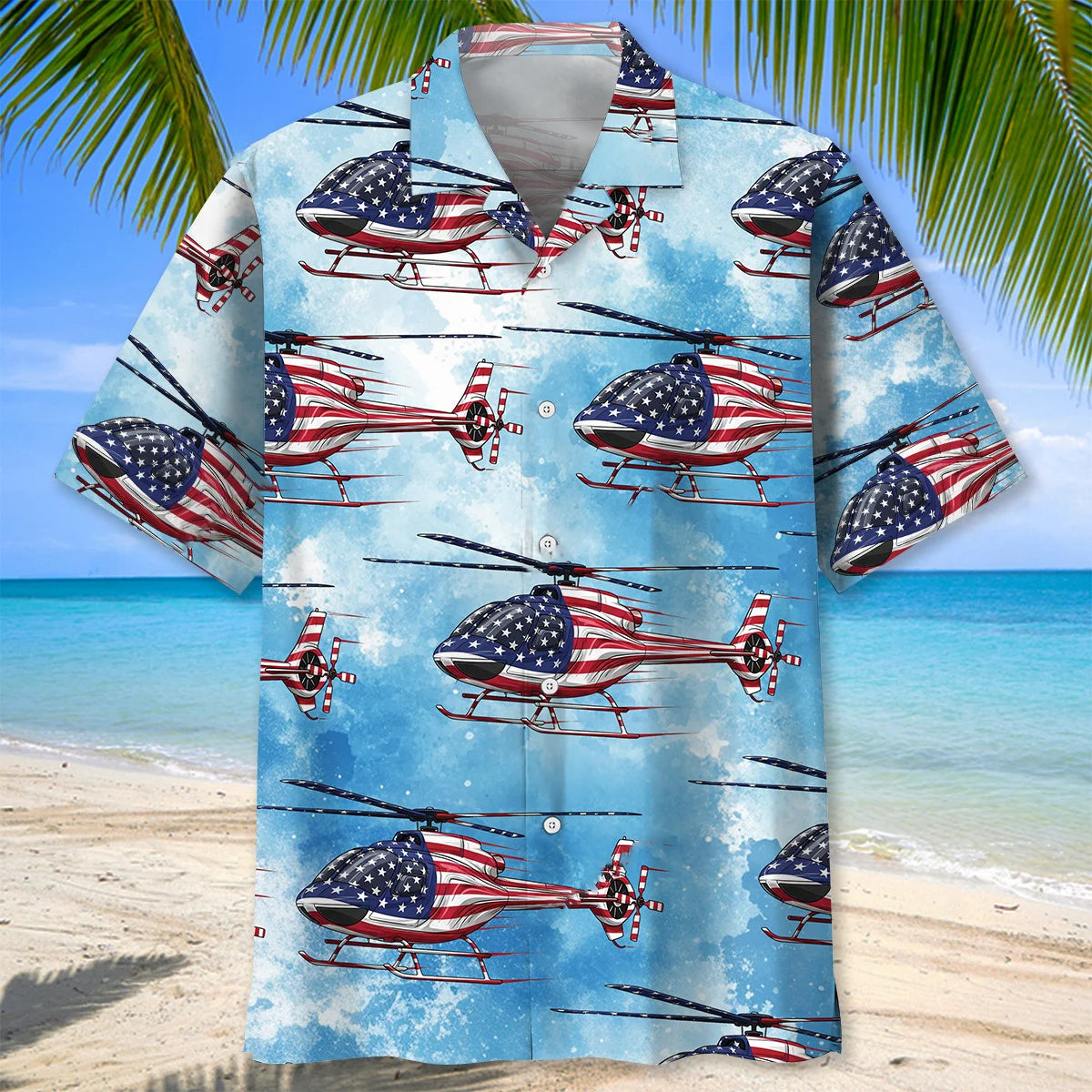 America Vintage Helicopter Hawaiian Shirt - L - hawaiian shirt