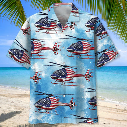 America Vintage Helicopter Hawaiian Shirt - L - hawaiian shirt