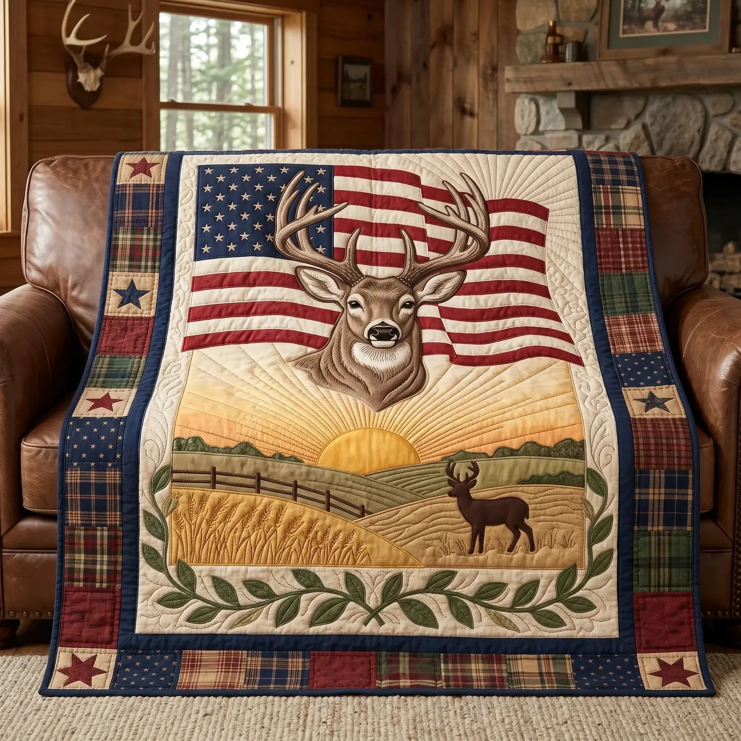 American Deer Quilt Blanket