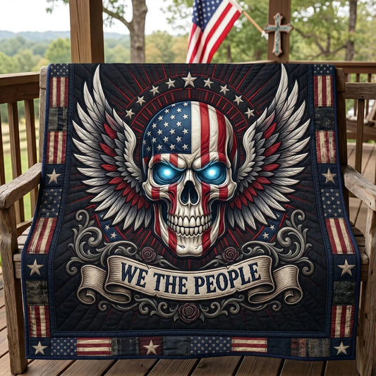 American Freedom Skull Wings Quilt Blanket