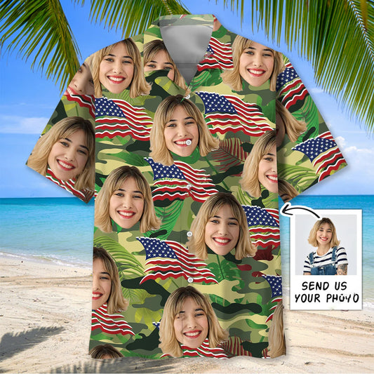 American Army Wife Custom Face Hawaiian Shirt - M - hawaiian shirt