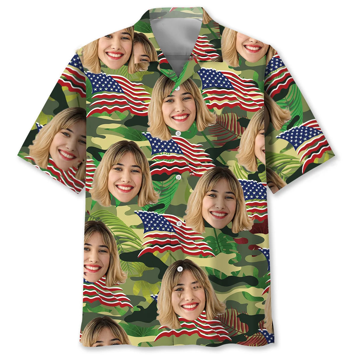 American Army Wife Custom Face Hawaiian Shirt - L - hawaiian shirt