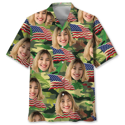 American Army Wife Custom Face Hawaiian Shirt - L - hawaiian shirt