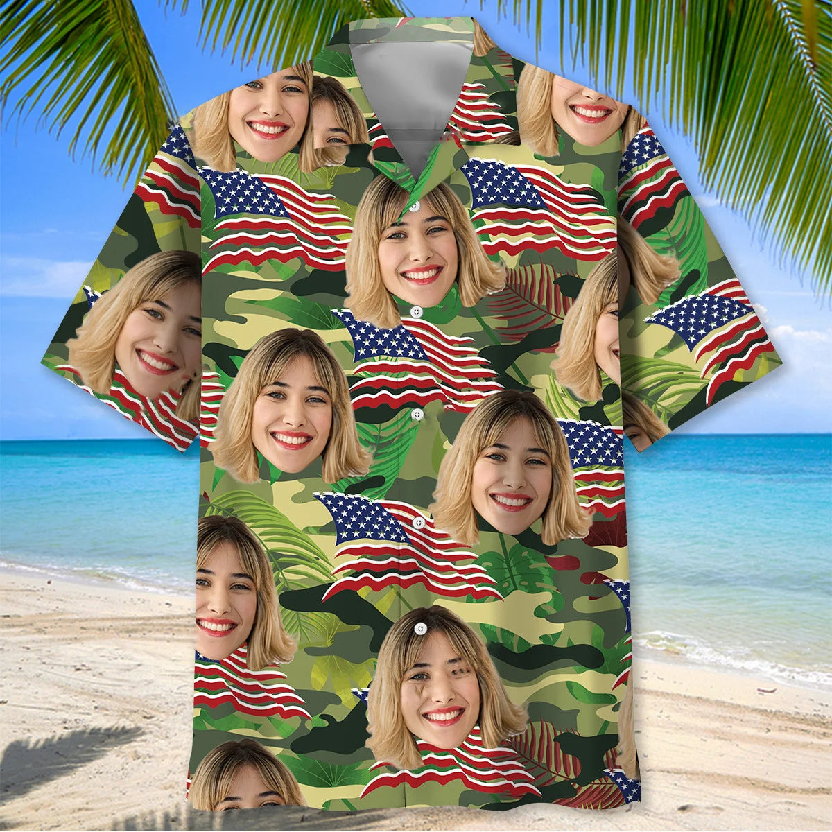 American Army Wife Custom Face Hawaiian Shirt - XL - hawaiian shirt