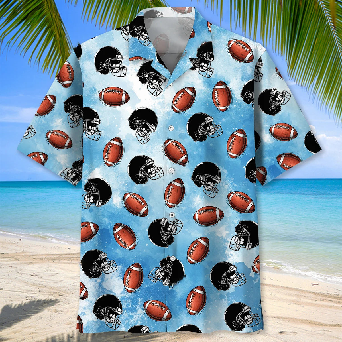 American Football Blue Hawaiian Shirt - L - hawaiian shirt