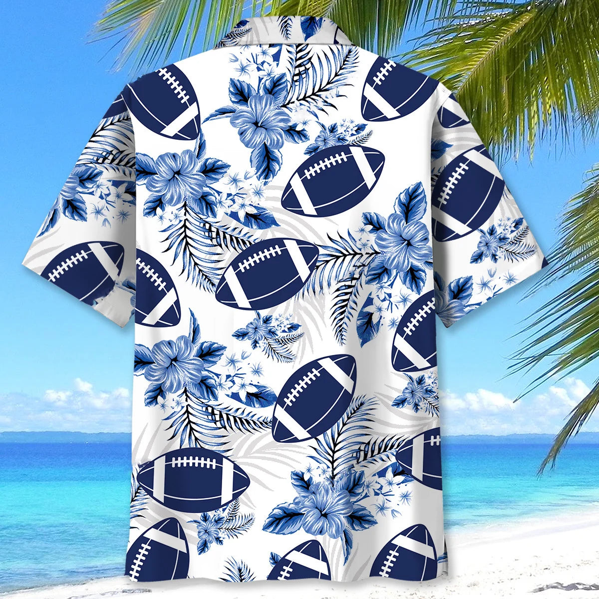 American Football Hawaiian Shirt Blue - L - hawaiian shirt