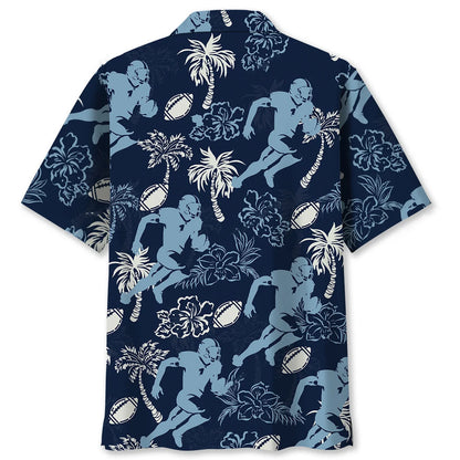 American Football Hibiscus Blue Hawaiian Shirt - S - hawaiian shirt