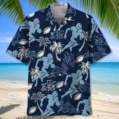 American Football Hibiscus Blue Hawaiian Shirt - M - hawaiian shirt
