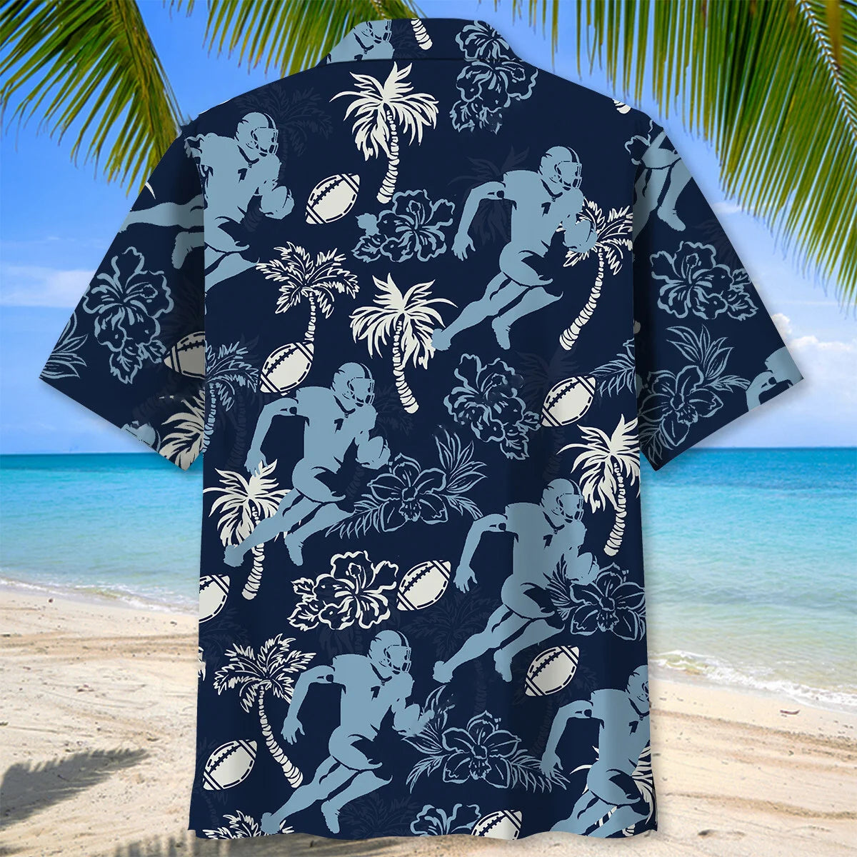 American Football Hibiscus Blue Hawaiian Shirt - L - hawaiian shirt