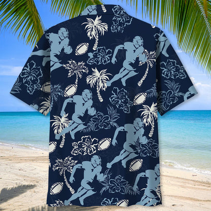 American Football Hibiscus Blue Hawaiian Shirt - L - hawaiian shirt