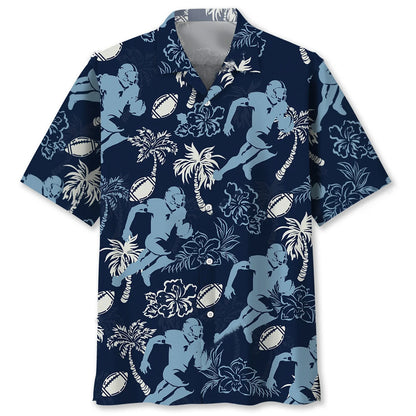 American Football Hibiscus Blue Hawaiian Shirt - XL - hawaiian shirt