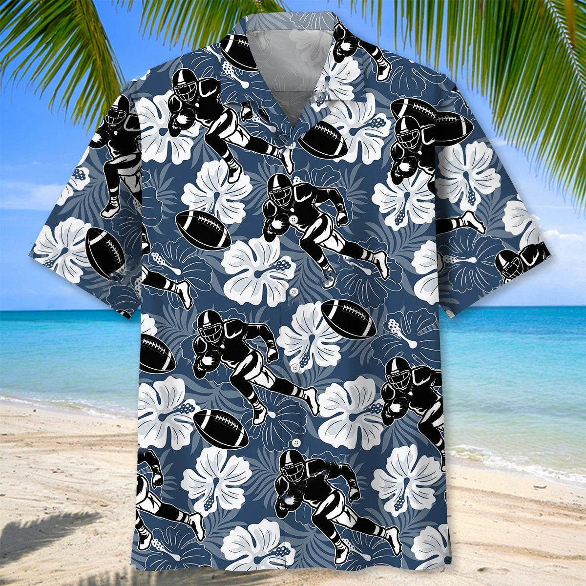 American Football Hibiscus Hawaiian Shirt - L - hawaiian shirt