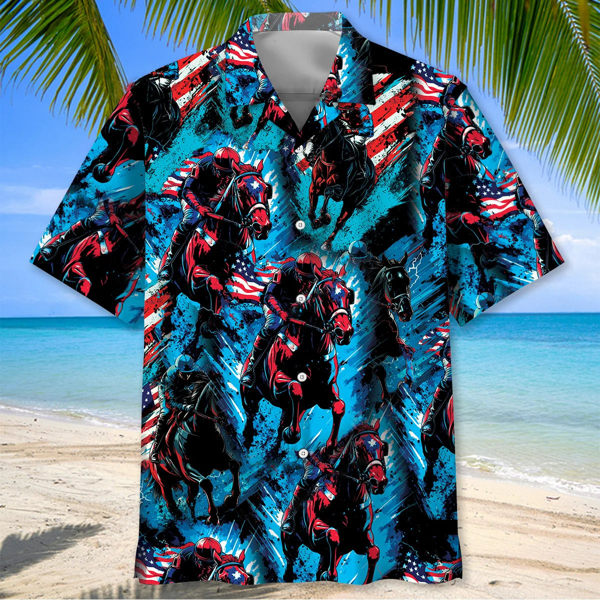 American Jockey Horse Racing Hawaiian Shirt - M - hawaiian shirt