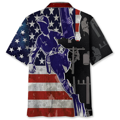 American Lineman Proud Hawaiian Shirt - M - hawaiian shirt